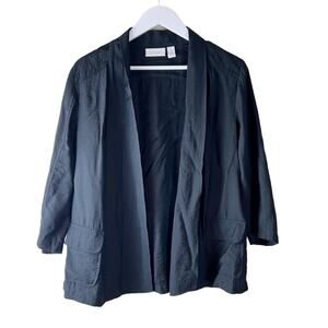 Chicos Open Front cardigan Black Sz‎ Medium 3/4 Sleeve Pockets Rayon